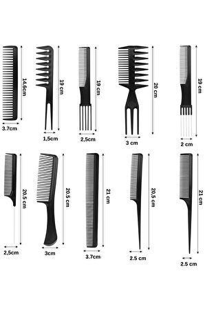 Çantalı Tarak Seti 10lu - Profesyonel Kuaför Saç Şekillendirme Tarakları