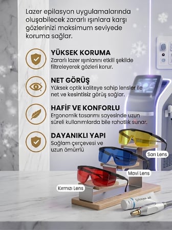  Lazer Epilasyon Koruyucu Gözlük 3'lü Paket (Kırmızı - Mavi - Sarı )