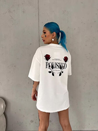 Livizmir Moda Unisex Bisiklet Yaka Baskılı Oversize T-Shirt - Beyaz