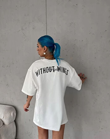 Livizmir Moda Unisex Bisiklet Yaka Baskılı Oversize T-Shirt - Beyaz