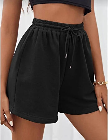 Livizmir Moda Unisex İki İplik Düz Oversize Şort - Siyah