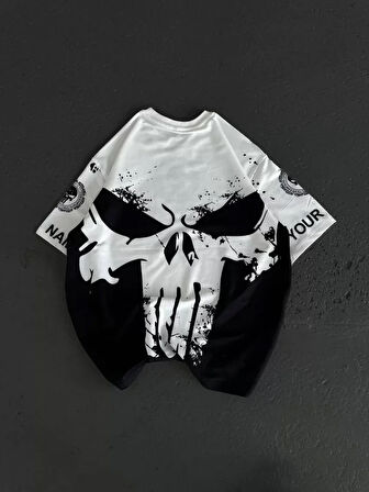 Livizmir Moda Unisex Bisiklet Yaka Baskılı Oversize T-Shirt - Beyaz