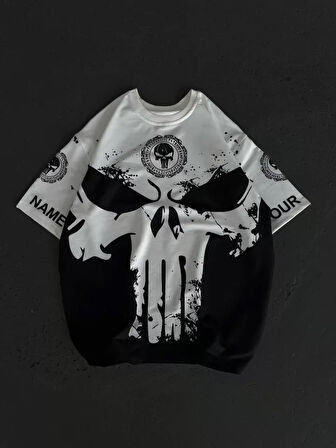 Livizmir Moda Unisex Bisiklet Yaka Baskılı Oversize T-Shirt - Beyaz