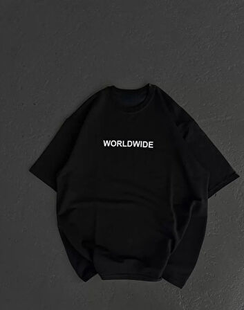 Livizmir Moda Unisex Bisiklet Yaka Baskılı Oversize T-Shirt - Siyah