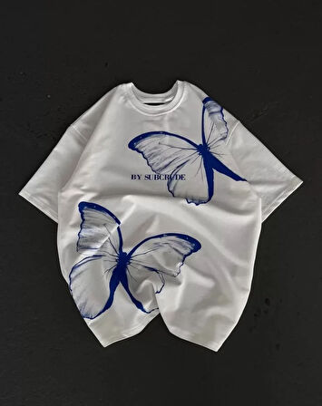 Livizmir Moda Unisex Bisiklet Yaka Baskılı Oversize T-Shirt - Beyaz