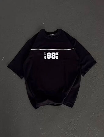 Livizmir Moda Unisex Bisiklet Yaka Baskılı Oversize T-Shirt - Siyah