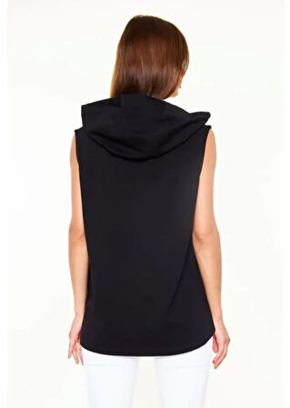 Livizmir Moda Unisex Kapşonlu Kolsuz Düz Oversize T-shirt - Siyah