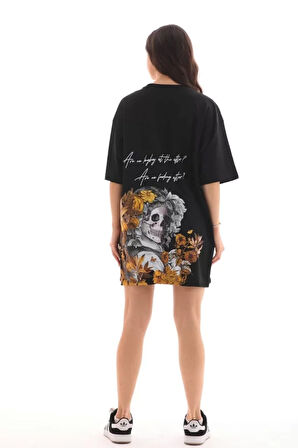 Livizmir Moda Unisex Bisiklet Yaka Baskılı Oversize T-Shirt - Siyah