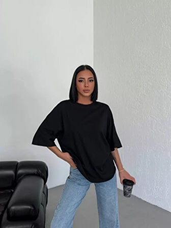 Livizmir Moda Düz Biskilet Yaka  T-shirt - Siyah