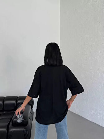 Livizmir Moda Düz Biskilet Yaka  T-shirt - Siyah