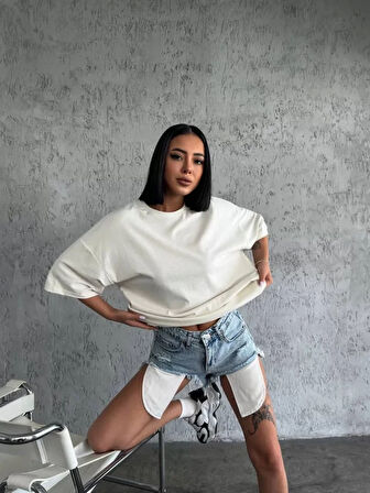 Livizmir Moda Düz Biskilet Yaka  T-shirt - Beyaz