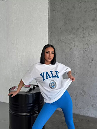 Livizmir Moda Unisex Bisiklet Yaka Baskılı Oversize T-Shirt - Beyaz