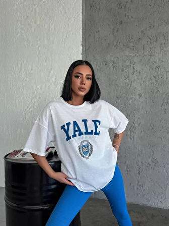 Livizmir Moda Unisex Bisiklet Yaka Baskılı Oversize T-Shirt - Beyaz