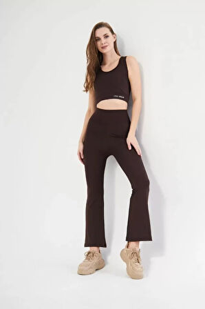 Livizmir Moda İspanyol Paça Taytli Croplu Takım - Kahve