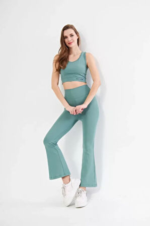 Livizmir Moda İspanyol Paça Taytli Croplu Takım - Buz Mavisi