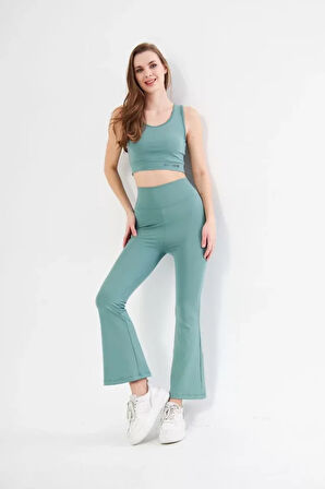 Livizmir Moda İspanyol Paça Taytli Croplu Takım - Buz Mavisi