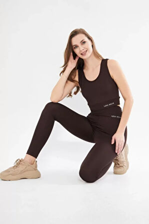 Livizmir Moda Dalgıç Croplu Taytlı Takım - Kahve