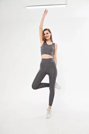 Livizmir Moda Dalgıç Croplu Taytlı Takım - Füme