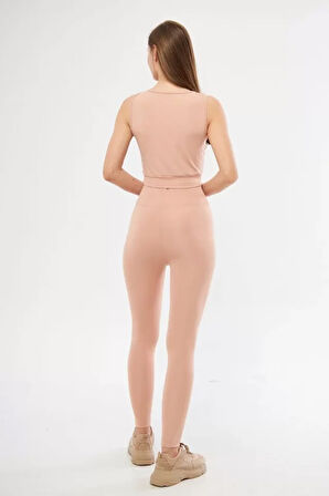 Livizmir Moda Dalgıç Croplu Taytlı Takım - Bej