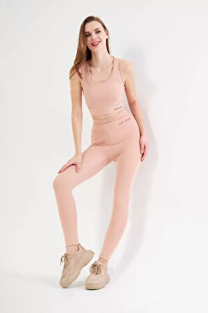 Livizmir Moda Dalgıç Croplu Taytlı Takım - Bej