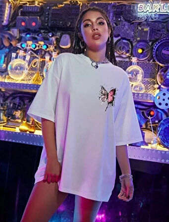 Livizmir Moda Unisex Baskılı Oversize T-Shirt - Beyaz