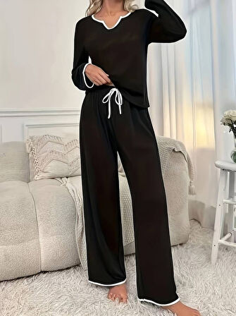 Livizmir Moda Kadın Uzun Kollu V Yaka Viskonikili Takım