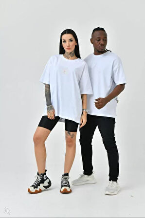 Livizmir Moda Unisex Basic Bisiklet Yaka Oversize T-Shirt - Beyaz