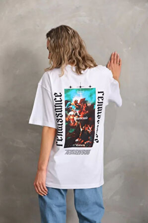 Livizmir Moda Unisex Baskılı Oversize T-Shirt - Beyaz