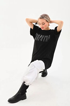 Livizmir Moda Unisex Taş Desenli Oversize T-Shirt - Siyah