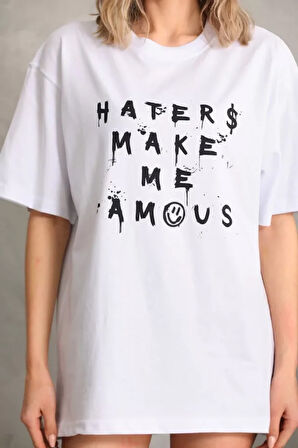Livizmir Moda Unisex Baskılı Oversize T-Shirt - Beyaz