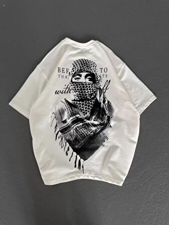 Livizmir Moda Unisex Baskılı Oversize T-Shirt - Beyaz