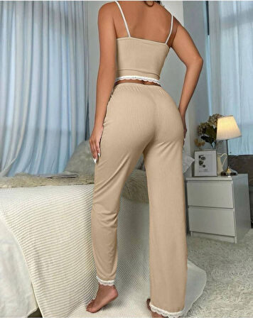Livizmir Moda Kadın Kurdele Ve Dantel Detaylı Askılı Kaşkorse Ikili Takım