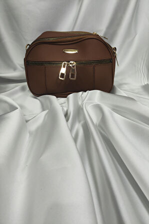 Kadın Çantası, Fermuaralı, Elde ve Omuz Askılı, Taba