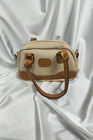 Kadın Çantası, Fermuaralı, Elde ve Omuz Askılı, Bej Sütlü Kahve