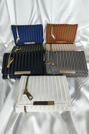 Lacivert Kadın Cüzdanı Çıtçıtlı Kapaklı, İçten Fermuarlı, Kartlık Bölmeli