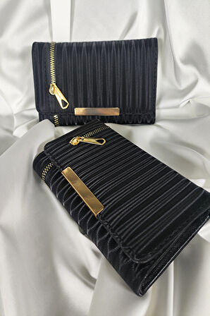 Siyah Kadın Cüzdanı Çıtçıtlı Kapaklı, İçten Fermuarlı, Kartlık Bölmeli