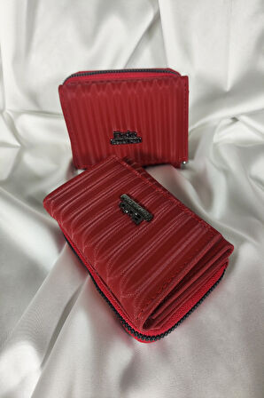 Kırmızı Kadın Cüzdanı Çıtçıtlı Kapaklı, İçten Fermuarlı, Kartlık Bölmeli