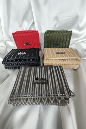 Yeşil Kadın Cüzdanı Çıtçıtlı Kapaklı, İçten Fermuarlı, Kartlık Bölmeli