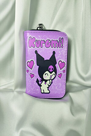 KUROMI Çocuk ve Genç Cüzdanı, Fermuarlı, Kartlık Bölmeli Bozuk Para Gözlü