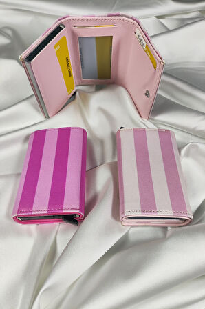 Mekanizmalı Kartlık Pembe, 1. Sınıf Vinlex Deri Kaplamalı, Çıtçıt Kapaklı, Şeffaf Ehliyet ve Kimlik Koyma Gözlü, RFID Korumalı