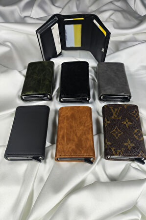 Mekanizmalı Unisex  Kartlık Gri Mermer Desenli, 1. Sınıf Vinlex Deri Kaplamalı, Çıtçıt Kapaklı, Şeffaf Ehliyet ve Kimlik Koyma Gözlü, RFID Korumalı