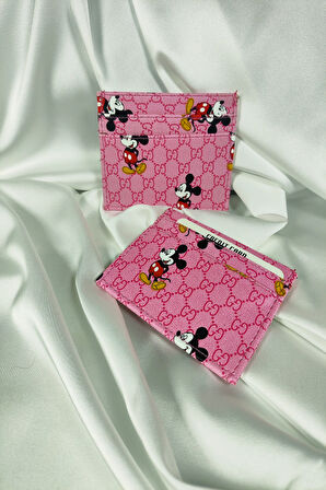 Unisex Kartlık Minnie Mouse Desenli, 1. Sınıf Vinlex Deri, 7 Tane Kart Koyma Cepli