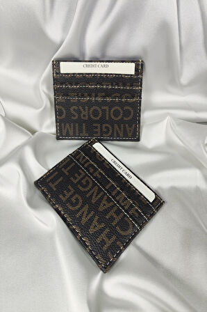 Unisex Kartlık Kahverengi Yazı Desenli, 1. Sınıf Vinlex Deri, 7 Tane Kart Koyma Cepli