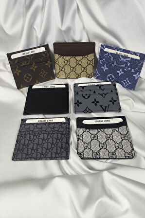 Unisex Desenli, Gri, 1. Sınıf Vinlex Deri, 7 Tane Kart Koyma Cepli