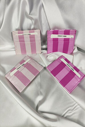Unisex Kartlık Pembe Desenli, 1. Sınıf Vinlex Deri, 7 Tane Kart Koyma Cepli