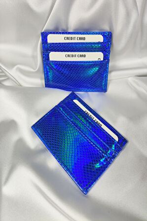 Kadın Kartlık Parlak Mavi, 1. Sınıf Vinlex Deri, 7 Tane Kart Koyma Cepli