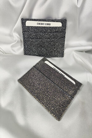 Kadın Kartlık Simli Siyah, 1. Sınıf Vinlex Deri, 7 Tane Kart Koyma Cepli