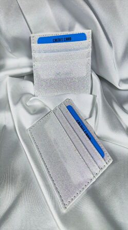 Kadın Kartlık Simli Beyaz, 1. Sınıf Vinlex Deri, 7 Tane Kart Koyma Cepli