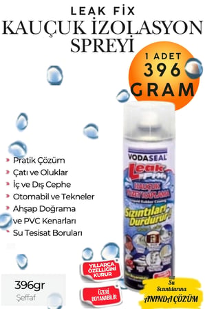396 Gr Şeffaf Su Yalıtım Spreyi - Sızdırmazlık ve Geçirmezlik Sağlayan Likit Kauçuk Kaplama Spreyi | Çatlak, Oluk, Teras, Cam ve Fayans Sızıntı Tamir İzolasyon Malzemesi Koruyucu Su Geçirmez Kaplama