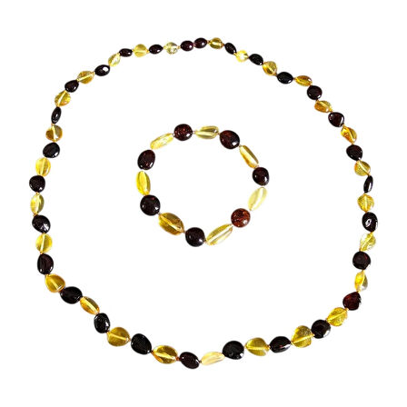 Damla Kehribar Kolye - Bileklik Set Lt1346
